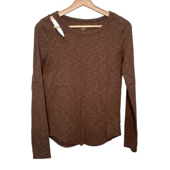 Gap Tan Heather Long Sleeve Keyhole Top - Size S - Picture 1 of 4